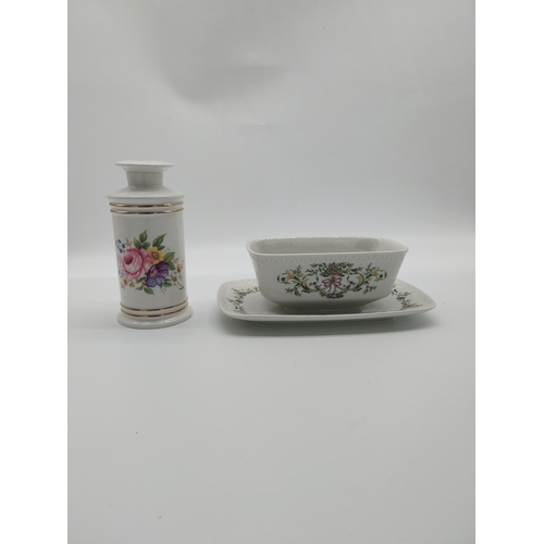 686 - Two miscellaneous lot of ceramics.  Villeroy and Bosch butter dish [14 cm H} and Old Foley lidded ja... 