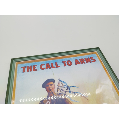 699 - Call to Arms Irish Men Don�t You Hear It framed coloured recruitment poster. {43 cm H x 23 cm W}.