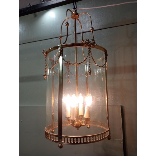 7 - Brass hall light with swag and tail decoration. {H 80 cm H x Dia. 40 cm}  NOT AVAILABLE TO VIEW IN P... 