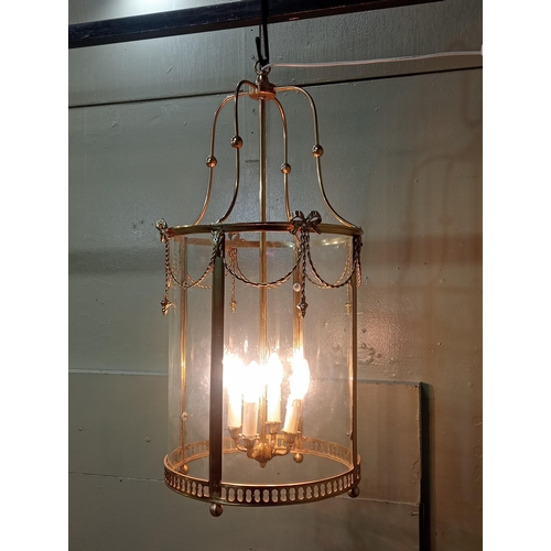 7 - Brass hall light with swag and tail decoration. {H 80 cm H x Dia. 40 cm}  NOT AVAILABLE TO VIEW IN P... 