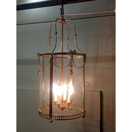 7 - Brass hall light with swag and tail decoration. {H 80 cm H x Dia. 40 cm}  NOT AVAILABLE TO VIEW IN P... 