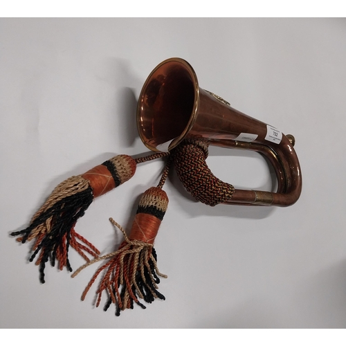 702 - Sunderland and Argyle military brass and copper bugle. {26 cm H x 13 cm W x 10 cm D}.