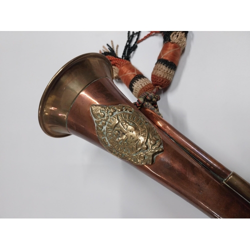 702 - Sunderland and Argyle military brass and copper bugle. {26 cm H x 13 cm W x 10 cm D}.