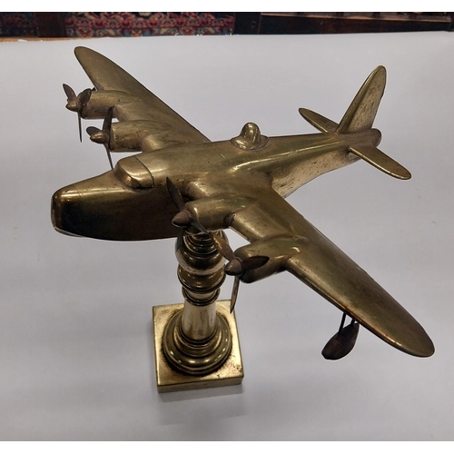 702A - Brass model of WWII seaplane plane on stand. {41 cm H x 28 cm W x 38 cm D}.