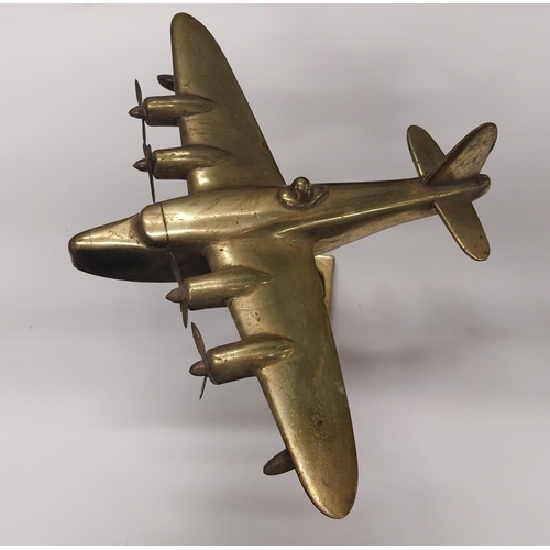 702A - Brass model of WWII seaplane plane on stand. {41 cm H x 28 cm W x 38 cm D}.