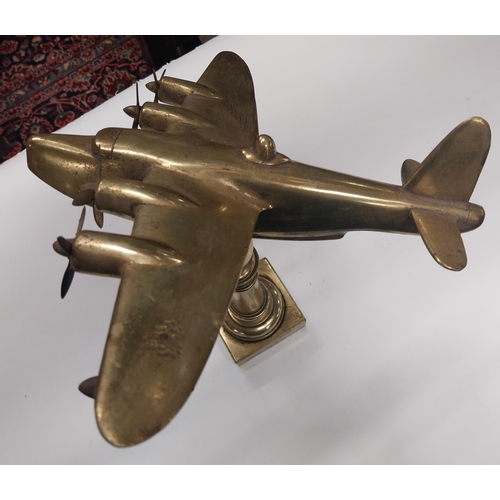 702A - Brass model of WWII seaplane plane on stand. {41 cm H x 28 cm W x 38 cm D}.