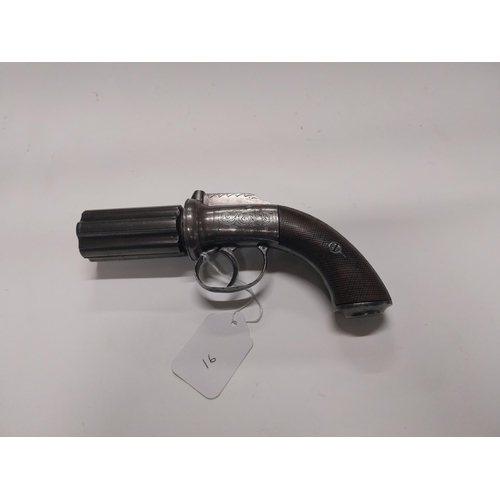 705A - 19th C. pepperbox six shot pistol. {21 cm H x 10 cm H}.