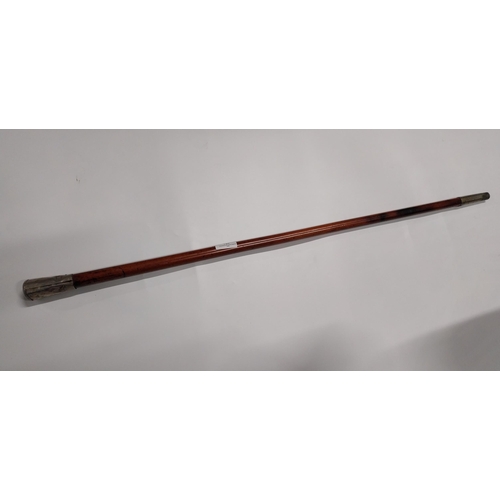 707 - Royal Essex Regiment walnut swagger stick with metal mounts.  {90 cm L}.