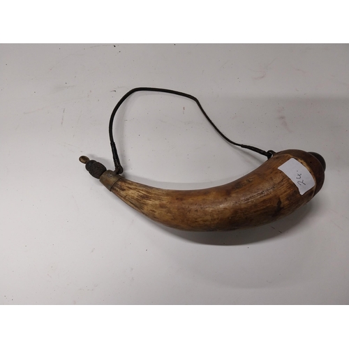 711A - 19th C. powder horn  stamped C7. {29 cm L x 6 cm Dia.}.