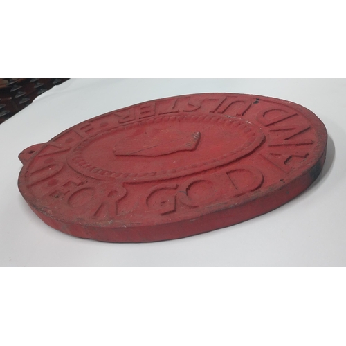 713A - Ulster Volunteer Force For God and Ulster. Cast iron wall plaque. {38 cm H x 25 cm W}.