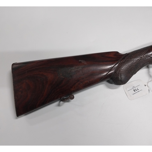 718 - 19th. C. Single barrelled percussion cap rifle with walnut stock. { 130cm L }.