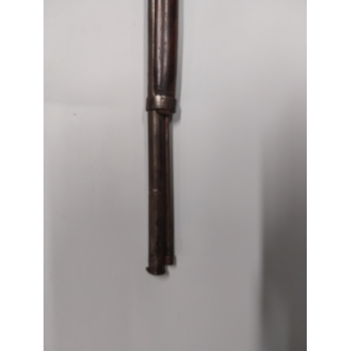 718 - 19th. C. Single barrelled percussion cap rifle with walnut stock. { 130cm L }.