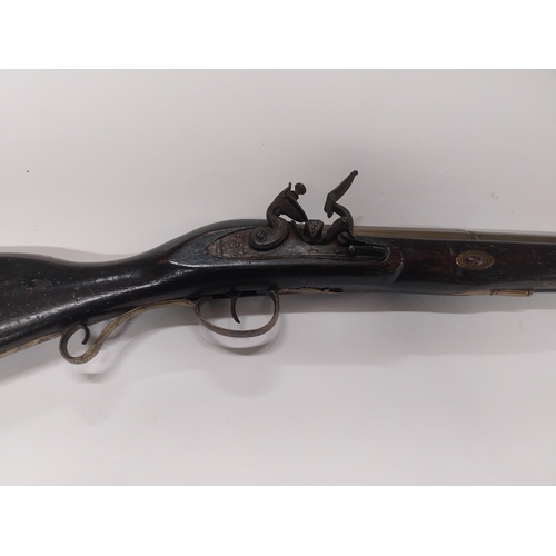 720A - 19th C brass barrelled flintlock blunder bus stamped A - N 1443. {74 cm L x 12 cm H}.