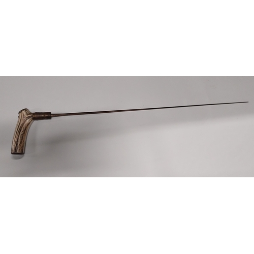 728 - 19th C. Sword stick with bamboo and horn handle. {87 cm L}.