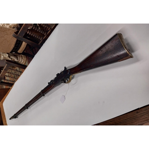 732 - 1864 Enfield Rifle with rolling block percussion cap rifle. {140 cm L}.