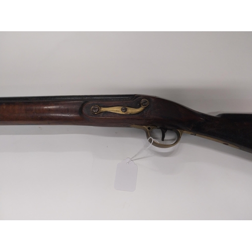 733 - 19th C. percussion capped fowling gun with extra ram rod rings. {149 cm L}.