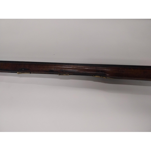 733 - 19th C. percussion capped fowling gun with extra ram rod rings. {149 cm L}.