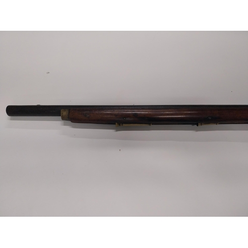 733 - 19th C. percussion capped fowling gun with extra ram rod rings. {149 cm L}.