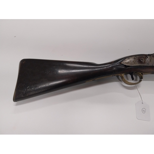 733 - 19th C. percussion capped fowling gun with extra ram rod rings. {149 cm L}.