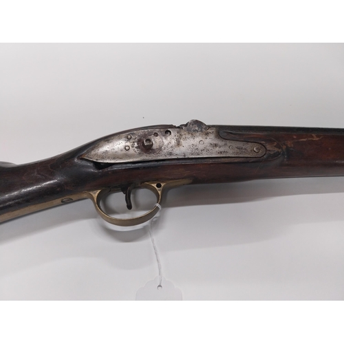 733 - 19th C. percussion capped fowling gun with extra ram rod rings. {149 cm L}.