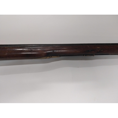 733 - 19th C. percussion capped fowling gun with extra ram rod rings. {149 cm L}.