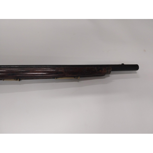 733 - 19th C. percussion capped fowling gun with extra ram rod rings. {149 cm L}.