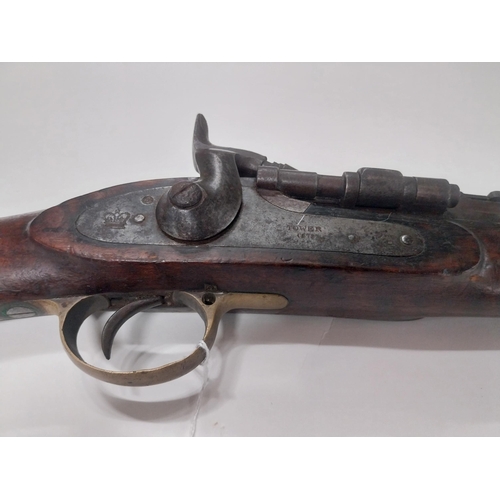 734 - 1870 Tower Gun with rolling block percussion capped rifle with original ramrod. {100 cm L}.