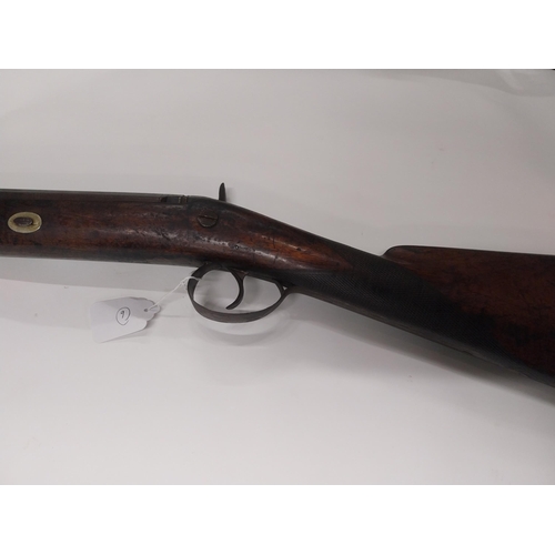 735 - Rare 19th C. fowling percussion capped gun with original ramrod. {160 cm L x 13 cm W}.