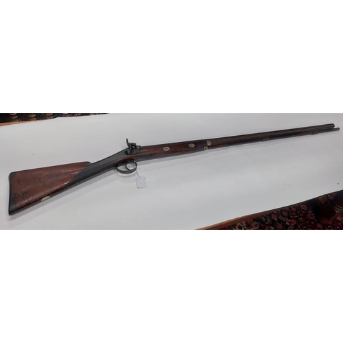 735 - Rare 19th C. fowling percussion capped gun with original ramrod. {160 cm L x 13 cm W}.