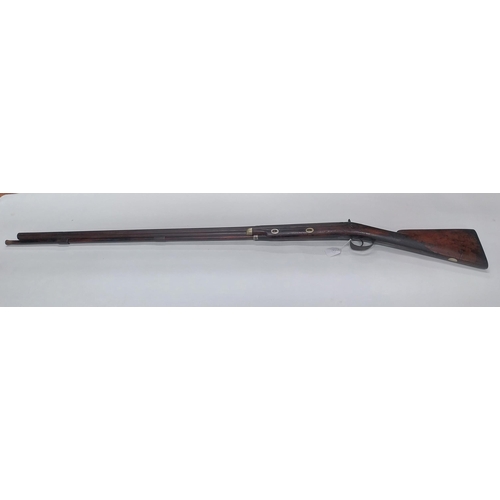 735 - Rare 19th C. fowling percussion capped gun with original ramrod. {160 cm L x 13 cm W}.