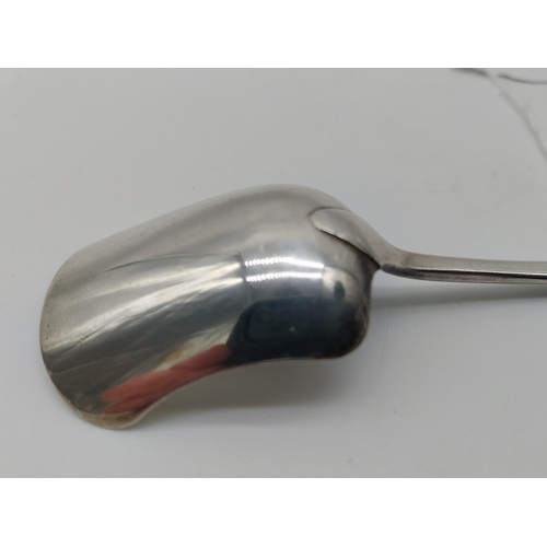 742 - English silver bright cut caddy spoon. Hallmarked in London. 1818 - 19. Maker: I H possibly James Hi... 