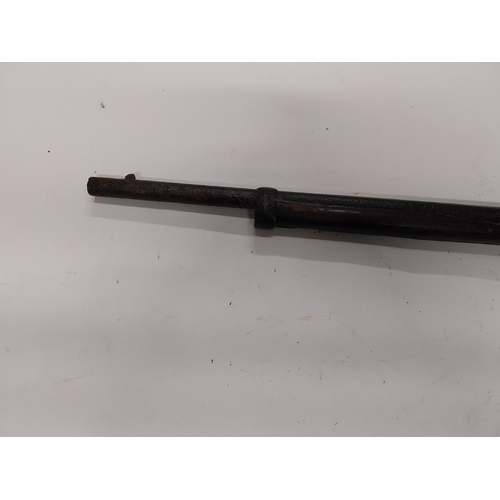 762 - 19th C. percussion capped military long barrelled rifle. {149 cm L}.