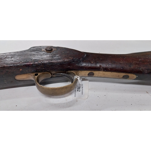 762 - 19th C. percussion capped military long barrelled rifle. {149 cm L}.