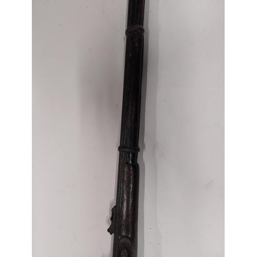 762 - 19th C. percussion capped military long barrelled rifle. {149 cm L}.