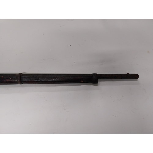 762 - 19th C. percussion capped military long barrelled rifle. {149 cm L}.