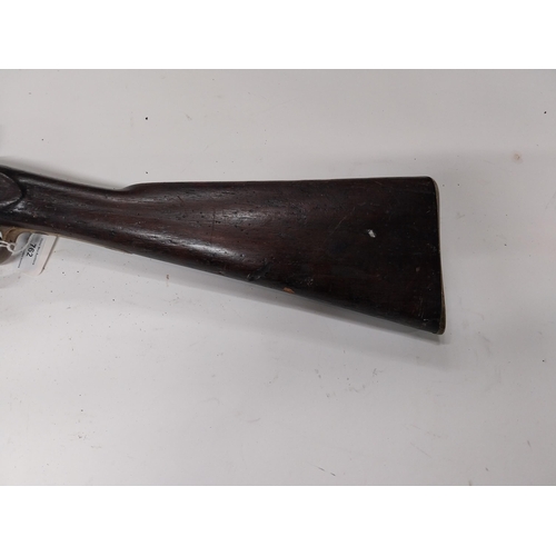 762 - 19th C. percussion capped military long barrelled rifle. {149 cm L}.