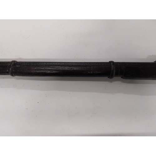 762 - 19th C. percussion capped military long barrelled rifle. {149 cm L}.