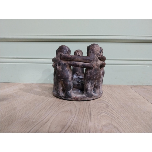 769 - Bronzed resin candle holder decorated with figures. {18 cm H x 20 cm Dia.}.