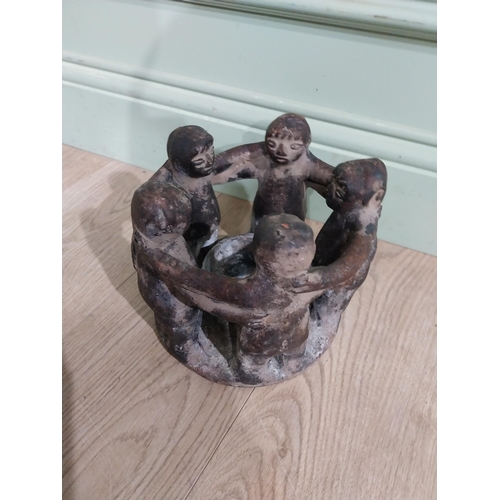 769 - Bronzed resin candle holder decorated with figures. {18 cm H x 20 cm Dia.}.