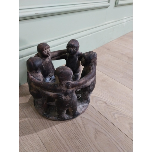 769 - Bronzed resin candle holder decorated with figures. {18 cm H x 20 cm Dia.}.