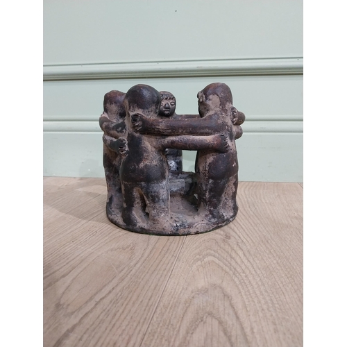 769 - Bronzed resin candle holder decorated with figures. {18 cm H x 20 cm Dia.}.