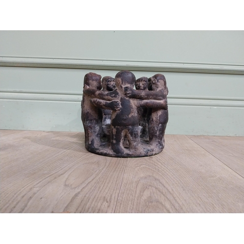 769 - Bronzed resin candle holder decorated with figures. {18 cm H x 20 cm Dia.}.