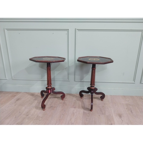 77 - Pair of Italian painted Neo Classical wine tables on reeded column and three outswept feet. {68 cm H... 