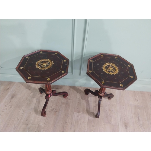 77 - Pair of Italian painted Neo Classical wine tables on reeded column and three outswept feet. {68 cm H... 