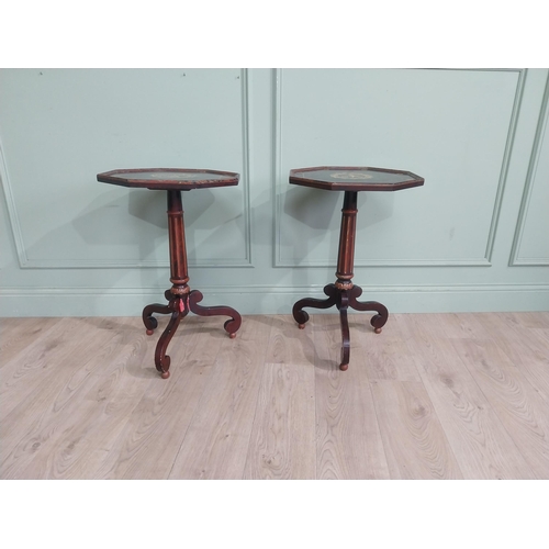 77 - Pair of Italian painted Neo Classical wine tables on reeded column and three outswept feet. {68 cm H... 