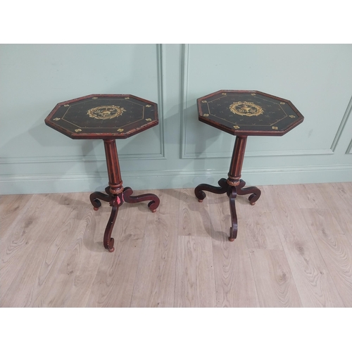 77 - Pair of Italian painted Neo Classical wine tables on reeded column and three outswept feet. {68 cm H... 