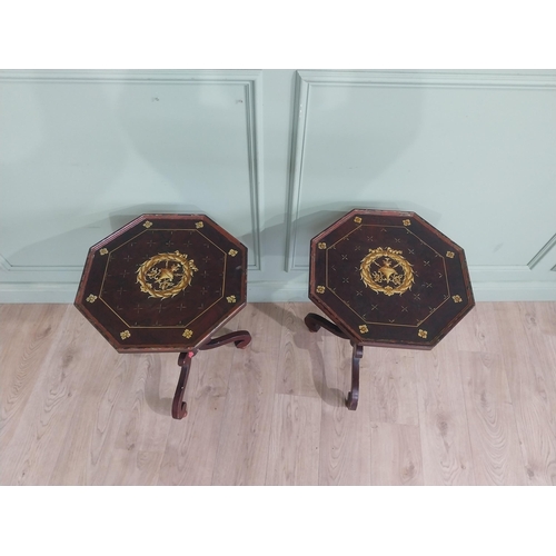 77 - Pair of Italian painted Neo Classical wine tables on reeded column and three outswept feet. {68 cm H... 