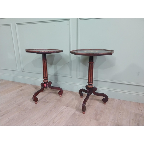 77 - Pair of Italian painted Neo Classical wine tables on reeded column and three outswept feet. {68 cm H... 