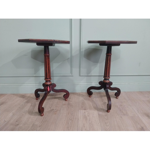 77 - Pair of Italian painted Neo Classical wine tables on reeded column and three outswept feet. {68 cm H... 