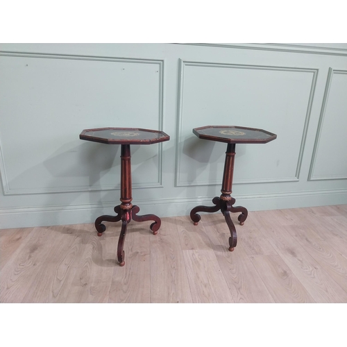 77 - Pair of Italian painted Neo Classical wine tables on reeded column and three outswept feet. {68 cm H... 